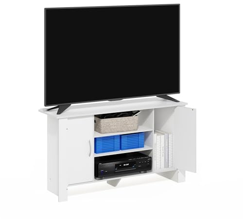 Furinno ECON TV Stand, Entertainment Center, TV Console for TV up to 46 Inch, for Living Room, Bedroom, White