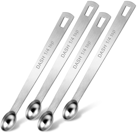 Giantree 4 cucchiai dosatori singoli, 1/4 cucchiaino (1/4 cucchiaino | 1,25 ml | 1,25 cc | 1,1 g) in acciaio inox, cucchiaio dosatore singolo piccolo in metallo con manico lungo per cucinare e cuocere