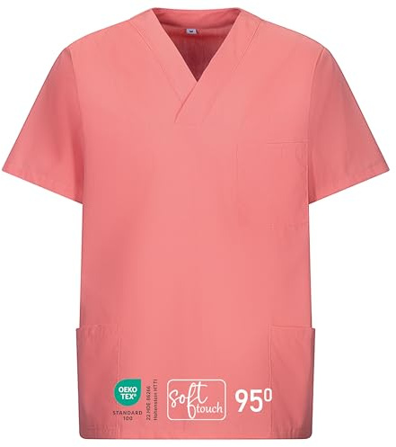 EXNER Medizinischer Schlupf-Kasack, OP-Kasack, Unisex, für Krankenpflege, Altenpflege, Farbe Coral, Größe 7XL