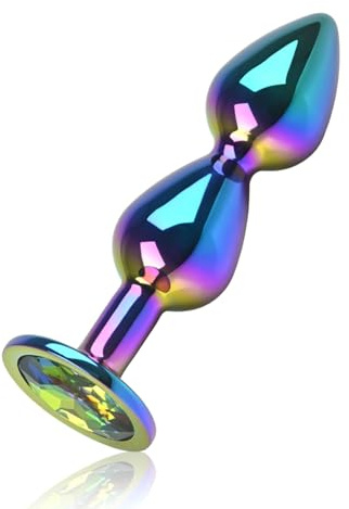 Plug Anal Metálico Bolas Anales con Diseño Colorido y Piedras Preciosas para Hombres y Mujeres, Plug Anal de Aleación de Aluminio Fetiche Masturbación Cadena Anal Juguete Sexual Dildo Masturbador (S)