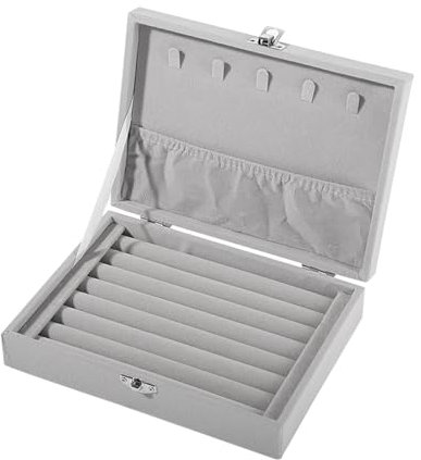 Nideen Velvet Jewellery Box for Ring Necklace, Ring Storage Box Jewellery Ring Display Organiser Earring Necklace Storage Organiser(Grey)