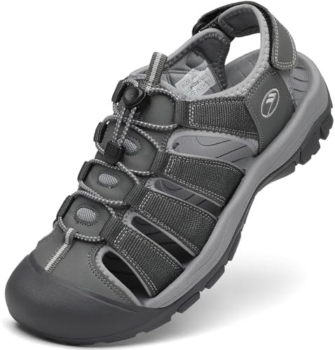 FLARUT Sandalen Herren Sommer Outdoorsandalen Trekkingsandalen Sportsandalen Geschlossene Zehe Wanderschuhe Strand Wandersandale Laufschuhe Lässige(Grau,43)