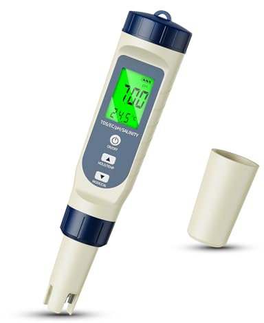 YAOBLUESEA - Probador de agua de piscina 5 en 1 - PH - Probador de calidad del agua con pantalla digital TDS/EC/salinidad/temperatura/pH - para agua potable, piscina, acuario, hidropónico