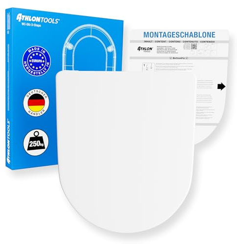 ATHLON TOOLS D-Form WC-Sitz mit Soft-Close aus Duroplast bis 250kg, Quick-Release, Toilettendeckel mit Absenkautomatik (D-Form - Premium)