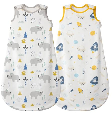 Mosebears Gigoteuse Bébé 0.5 TOG (Lot de 2) Sac de Couchage d'Été en Coton Respirant Turbulette Légère sans Manches pour Fille et Garçon Idéal pour Grosses Chaleurs et Sommet Paisible