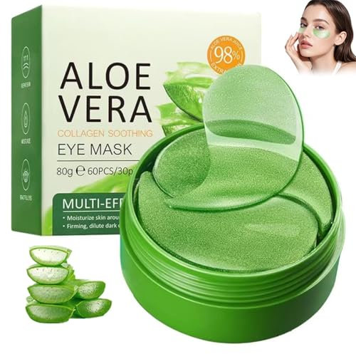 60Pcs Under Eye Patches, Aloe Vera Gel Eye Mask Skin Care, Hyaluronic Acid Collagen Eye Gel Pads for Puffy Eyes Dark Circles Eye Bags, Anti Wrinkle, Hydrating,Skincare,for Men and Women