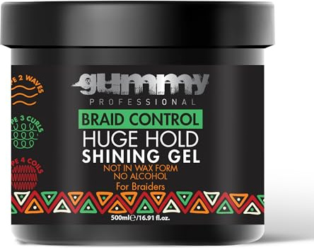 Gummy Braid Control Gel 500 ml – Braid hårgel – ultrastarkt grepp för flätor och kornrows – med marula- och avokadoolja – glans och vård – professionell stylinggel