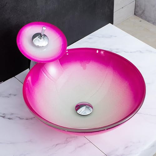Aioneer Bathroom Steel Tempered Glass Washbasin Hot Melt Colored Flower Shape Home Art Countertop Basin-B
