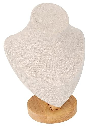 Yosoo Health Gear Présentoir à Colliers en Flanelle et Cuir Synthétique, Buste en Lin, Mannequin pour Bijoux, pour Magasins et Salons Professionnels, Présentoir de Luxe en Similicuir de Taille (Beige)