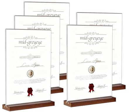 midgreyeye 5 Pezzi espositore plexiglass a6 in Acrilico di Alta Gamma con Base in Legno espositore a6 per Ufficio, Ristorante, Bar, Negozio, Matrimonio