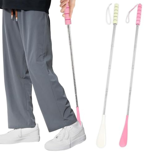 GNALIA Calzador De Zapatos Largo Extensible 30-70Cm, Acero Inoxidable Ajustable, 2 Unidades Colores Beige Y Rosa, Para Hombres Mujeres Y Personas Mayores
