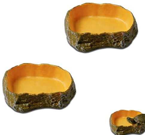 FWYDRJZC 2PCS Reptile Water Dish Food Bowl Set Water Dish Food Bowl Set with Resin Safe and Non-toxic Reptile Accessories for Pet Tortoise Chameleon Lizard Frog Gecko Snake