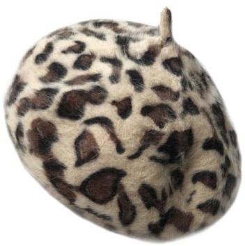 Milisten Berretto Basco Leopardato Donna Invernale Vintage Stampa Animalier, Cappello Basco retrò Taglia M per Uso Quotidiano e Occasioni Casual Autunnali