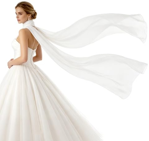 Mikovivi Brudhalsduk, 300 cm Lång Bröllopshalsduk för Brud vit Chiffong och Polyester Minimalistisk Tyllsjal för Ceremonimottagning Elopement Brudporträtt Accessoar