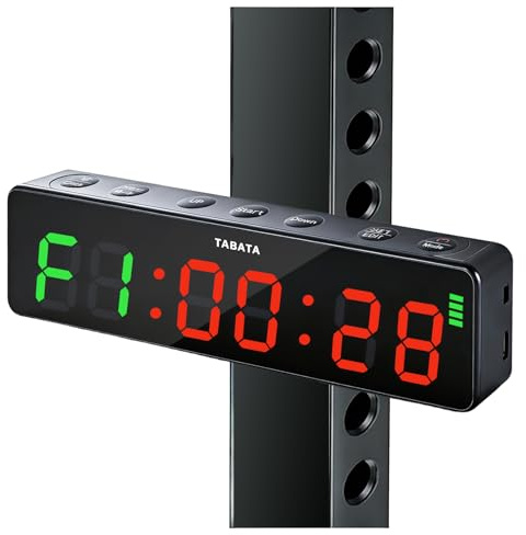 Manoive Temporizador de Gimnasio, Cronómetro LED Magnético Recargable para HIIT/Tabata/EMOM/FGB, Cuenta Regresiva/Progresiva, 5 Niveles Brillo,Portátil LED Timer de Intervalos para Casa Garaje Boxeo
