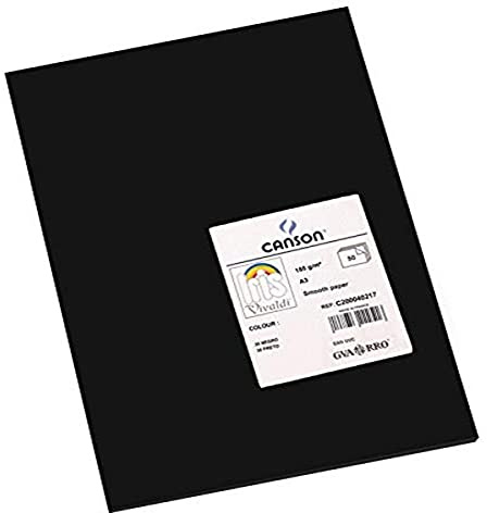 Canson Iris Vivaldi, Papel de dibujo de color, Suave, 185gsm, Hoja, A3-29,7x42cm, Negro