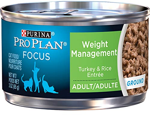 Purina Pro Plan Weight Control Pate Wet Cat Food, SPECIALIZED Weight Management Turkey & Rice Entree - (Pack of 24) 3 oz. Pull-Top Cans
