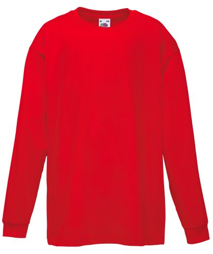 Fruit of the Loom Valueweight Children's Long-Sleeve T-Shirt Choice of Colours - Red - 140