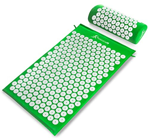 ProsourceFit Acupressure Mat and Pillow Set for Back/Neck Pain Relief and Muscle Relaxation, Large - Green/White