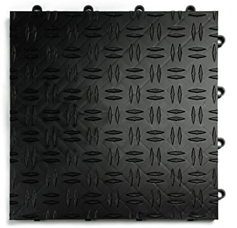 Big Floors GarageTrac Diamond, Interlocking Non-Slip Garage Flooring Tile, Durable, Modular, Heavy-Duty Copolymer, Easy Install (Black, 24 Pack of 12 x 12 Tiles)