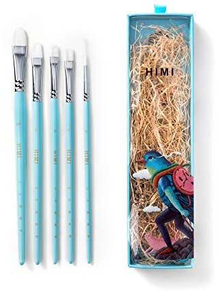 HIMI Gouache/Aquarell Pinsel Set 5 Stück für Acryl Öl Aquarell Gesicht & Körper Gouache Malerei Schönes Geschenk Kunst Bastler, Kinder & Erwachsene (Blau, Aquarellpinsel)