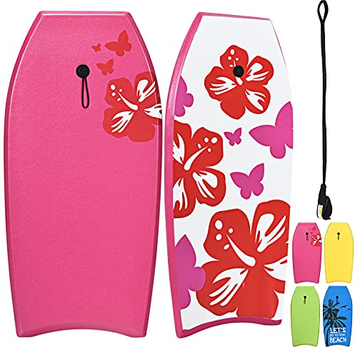 RELAX4LIFE Tabla de Natación Portátil de XPE HDPE con Cuerda de Sujeción, Tabla de Surf Antideslizante para Niños y Adultos Unisex, Bodyboard para Piscina y Playa (105x51x6cm, Modelo 4-L)