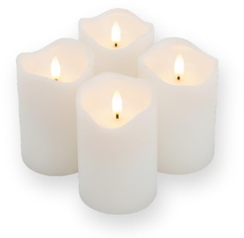 ToCi Set med 4 vita LED-ljus, Ø 7,5 x 10 cm, flamlösa äkta vax, med timer och svart veke, för advent, gravlykta, bordsdekoration, fungerar