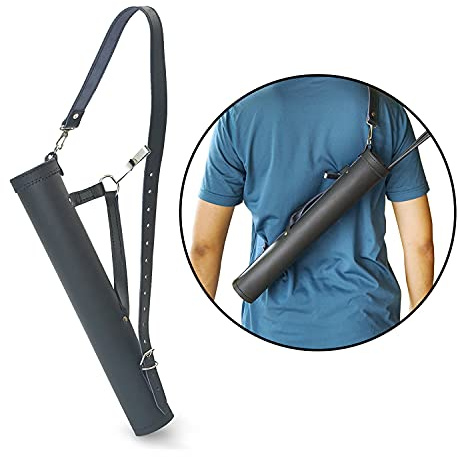 Leather Crafts Archery Back Arrow Quiver -Genuine Leather Arrow Quiver-Traditional Handmade Quiver for Arrows for Hunting & Target Practicing-Lightweight & Comfortable (Cow Leather, Black)