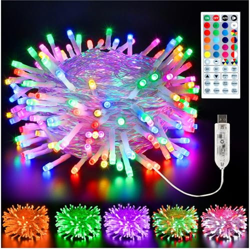 BrizLabs Noël Décoration Guirlande Lumineuse, 10M 100 LED Multicolore USB Guirlande Sapin Extérieur RGB Changement de Couleur 48-Touches Télécommande pour Fête Chambre Maison Soirée Terrasse
