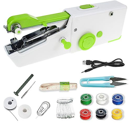 Vegena Handnähmaschine Tragbare Mini Nähmaschine, Elektrische Nähmaschine Anfänger, Kleine Hand Nähmaschine, Handnähmaschine für Dicke Stoffe Schnellstichwerkzeug für Kleidung, Stoffe DIY