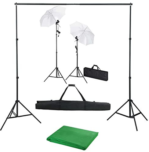 Homgoday Kit de estudio fotográfico con fondo de luces y paraguas, juego dotográfico para estudio fotográfico, set dotográfico para fotografía, 300 x 300 cm, verde