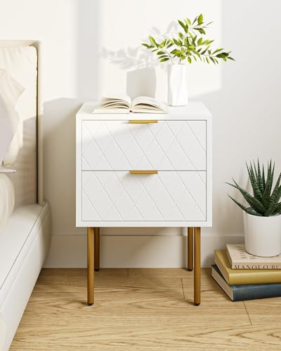 HEYZOEY Table de Chevet Moderne avec 2 tiroirs, Petite Table d’appoint avec Rangement pour Chambre et Salon, Meuble en Bois Blanc (30x40x56 cm)