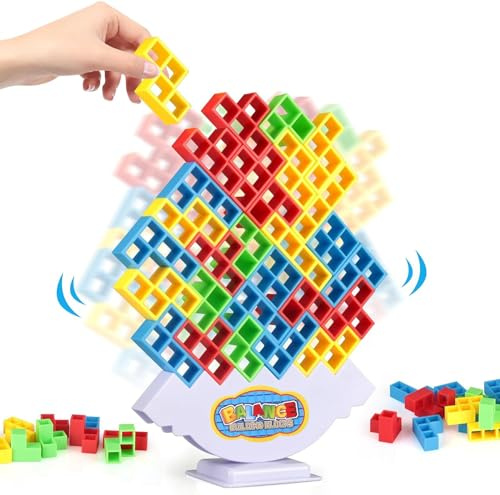 TLHWIN Tetra Tower Juego, Juego de Juguete Tetris Balance, Juegos de Mesa apilables de Equilibrio Tetra Tower, Bloques de construcción, Juguetes de Rompecabezas，Apto para niños y Adultos. (64PCS)