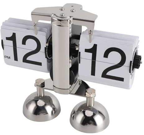 Retro Digital Flip Desk Clock, 12 Hours Knob Time Mechanical Flip Clock Battery Powered for Home Livingroom Double Leg Page Flip Clock (White)