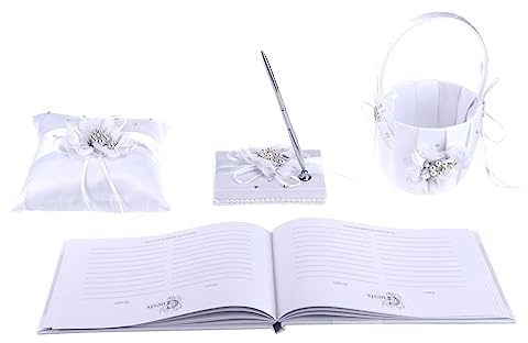 OFFSCH 4pcs Wedding Ring Pillow White Girl Basket Girl Baskets Lace Party Signature Book Guest Book Alternatives Macrame Kits Decor Pillow Bride Autograph Bud