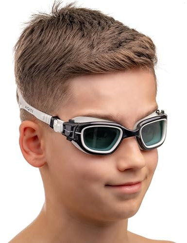 AqtivAqua Lunettes de natation pour enfants de 6 à 14 ans, 3 à 6 ans, pour filles et garçons, MINI-DXP (noir et blanc, verres polarisés)