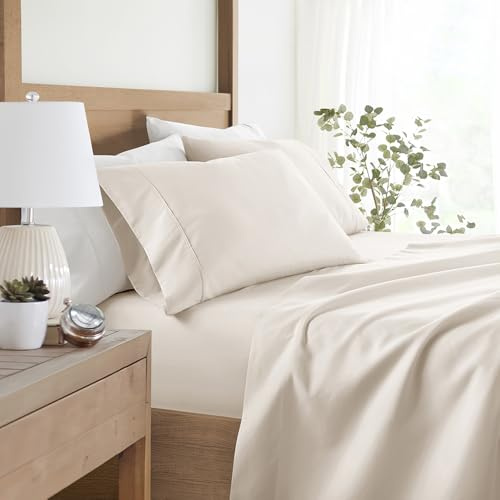 LINENS & HUTCH Sheet Set Solid Microfiber Ultra Soft Bedding - King Ivory