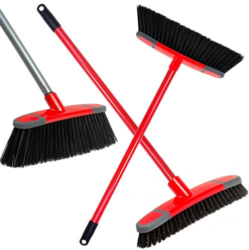 Indoor Brooms With Long Handles Soft & Stiff Bristles Sweeping Brushes Ideal For Living Rooms, Kitchen, Laminate, Vinyl, Wooden Floor & Bathrooms (Soft Broom & Long Handle, 1 Broom)
