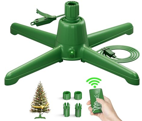 (2025 Upgrade) Rotating Christmas Tree Stand with Remote Control, Stable 360 Revolving Tree Base Stand, Up to 7.5ft 90lb. Adjustable Christmas Tree Holder for Xmas Tree, Artificial Tree (Green)