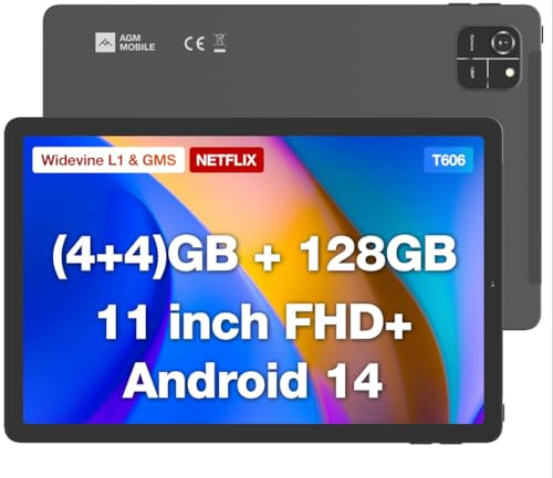 AGM PAD T1 Android 14 Tablet, 8 (4+4) GB RAM 128GB/1TB TF, 11 Inch FHD Display Widevine L1 Tablet