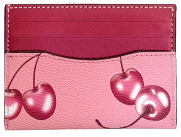 Youbus Slim Card Case for Women Leather Credit Card Holder with Cherry Print (Red)
