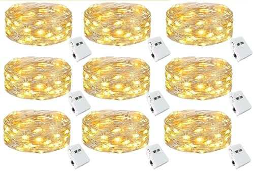 LSUO BAOFU Stringa Luci LED a Batteria, 9Pezzi Impermeabile 20 LED 2M Mini Lampada a Fili di Rame Bianco Caldo, per Natalizie, Matrimonio, Giardino, Interni ed Esterni