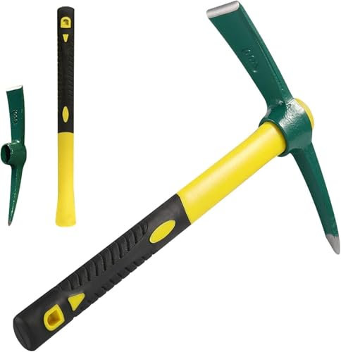 Pioche Forgée de 15 Pouces pour Désherbage, Pioche de 38 x 25 cm avec Manche en Caoutchouc, Outil de Jardinage Robuste avec Lame et Pointe, Idéal pour Ameublir la Terre, le Camping ou la Prospection