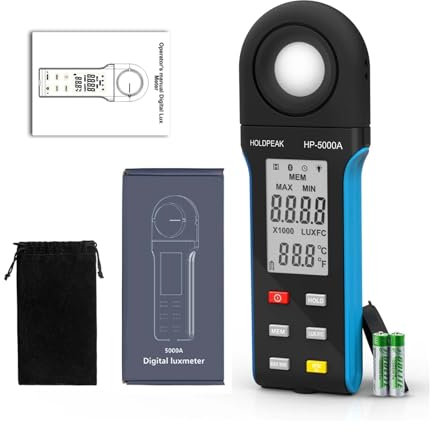 YQVEOT Luxómetro, Luxómetro Digital de Alta precisión -5000A, Amplio Rango de 1 a 400000 Lux, selector de Unidad Lux/FC, Registro de máx./mín., Pantalla integrada(1000W 10X13cm Double Handle)