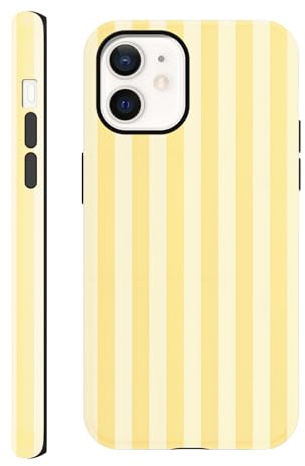 Yirlbey Striped Verano Fodral för iPhone 12 Pro / 12 6,1, Hårt Skal med Estetisk Gula Ränder Målade Design Motive Silikon TPU Fodral Stötskydd Kantskydd Skyddsfodral för Kvinnor för iPhone12