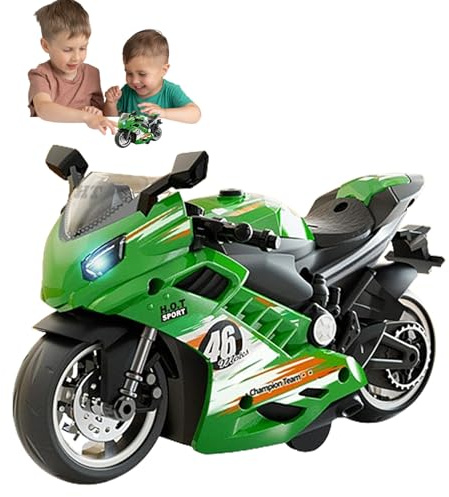 Racing Motorcycle Toy with Sound & Light - Mini Motorbike Model for Kids | Push & Go Action with Realistic Effects | Educational STEM Toy for Boys 3+ | Birthday Gift Party Favor ABS Plasтic