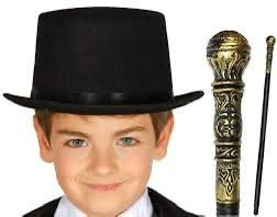 labreeze Kids Black Top Hat, Black Bow Tie & Gold Topped Cane – Children’s Fancy Dress Costume Accessories Set for Halloween, Cosplay, Stage, Parties & Themed Events
