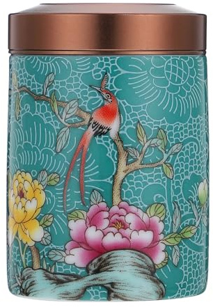 VANZACK Enamel Painted Ceramic Tea Canister with Metal Lid Airtight Loose Leaf Tea Storage Jar Food Freshness Preservation Home Kitchen Decorative Storage Container