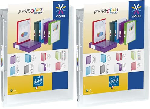 Viquel - Classeur souple a4 personnalisable Propyglass - 4 anneaux - Dos 2.5cm - Incolore translucide (Lot de 2)
