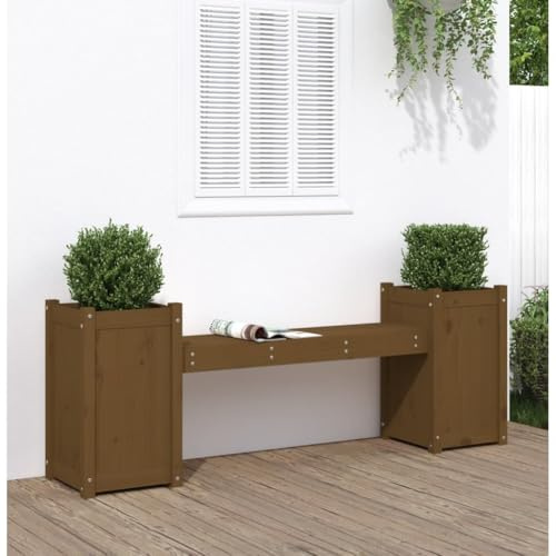 Plumbpyr Panchina da giardino con fioriere, marrone miele in legno di pino massiccio, 180 x 36 x 63 cm, resistente alle intemperie, per terrazza, balcone, con generose fioriere e robusta panchina da